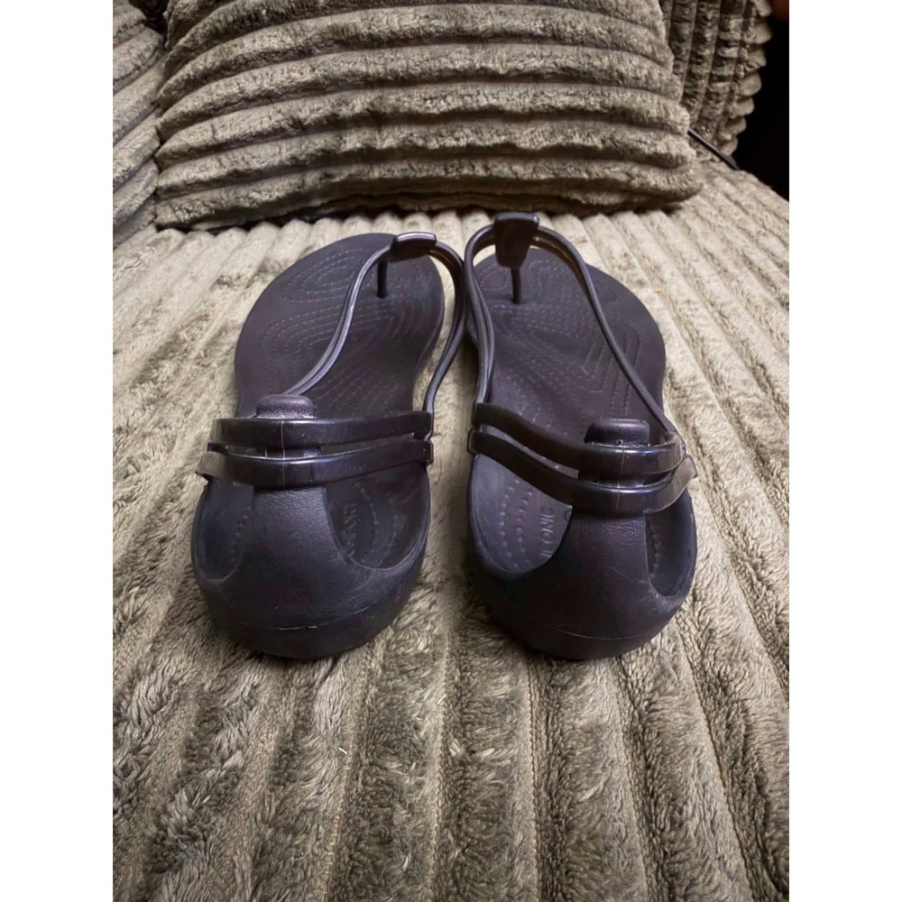Crocs Womens 10 black Isabella Strappy Jelly Sandals T-Strap Flat Comfort Shoes - Picture 4 of 6